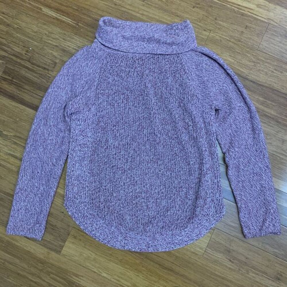 LOFT Sweater Womens Large Red Marled Turtleneck Cotton Knit Long Sleeve Pullover